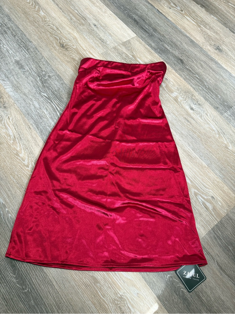 Zaful Red Satin Strapless Midi Slip Dress
